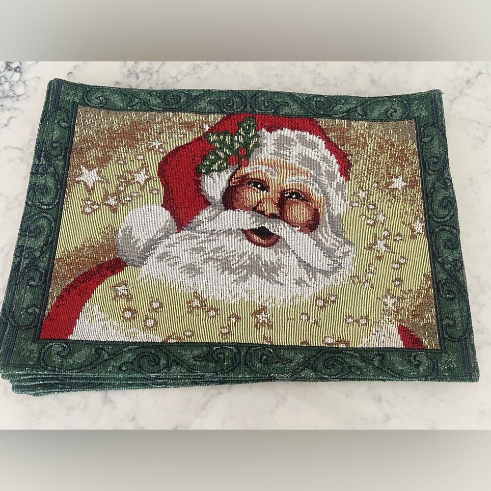 Vintage Christmas Windham Weavers Placemats Believe in Santa Tapestry Lot 6 EUC